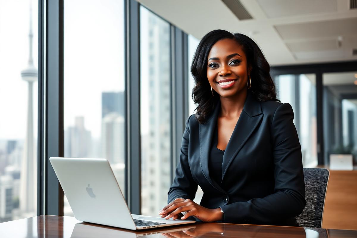 Black professional woman working in a Toronto office